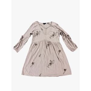 American Eagle Dress Lg Pink Rose Embroidered Floral Long Sleeve Cottage Flowy